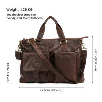 Мъжка кожена презрамкова чанта за бизнес пътуване, горен слой кожа, подплата полиестерно-памучна, подходяща за делови пътувания