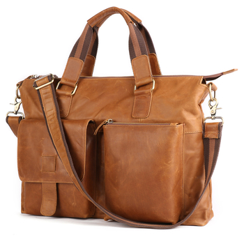 Мъжка кожена презрамкова чанта за бизнес пътуване, горен слой кожа, подплата полиестерно-памучна, подходяща за делови пътувания