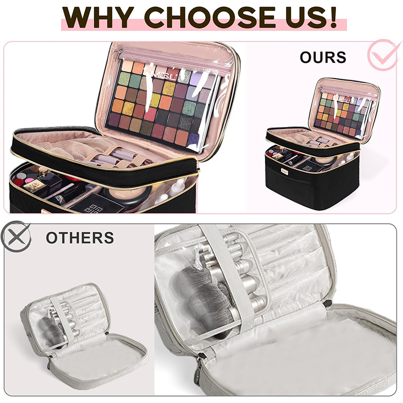 Geantă de voiaj pentru cosmetică cu două straturi - impermeabilă, respirabilă, antibacteriană, separare uscat-umed, extensibilă