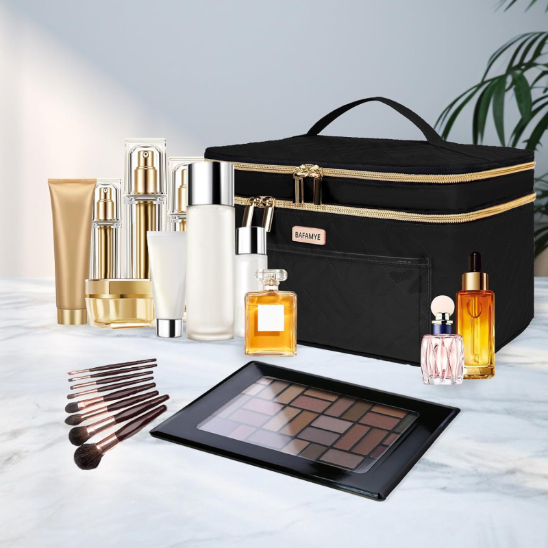 Geantă de voiaj pentru cosmetică cu două straturi - impermeabilă, respirabilă, antibacteriană, separare uscat-umed, extensibilă