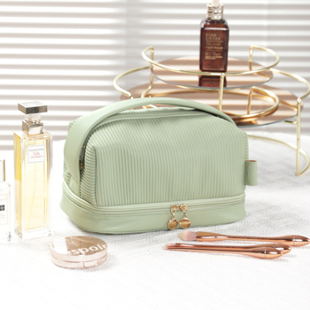 Τσαντάκι καλλυντικών με διαχωρισμένο σχέδιο σε στρώσεις, PU δέρμα, αδιάβροχη επένδυση πολυεστέρα