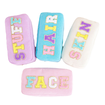 Corduroy чанта за грим с буквена бродерия – ултралека, дамска пътническа чанта за козметика и тоалетни принадлежности