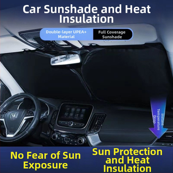 Automobilio priekinio stiklo skydelis – šilumos izoliacija, šviesos blokavimas, keturi sezonai, kortų įterpimo tipo montavimas, medžiaga: titano audinys