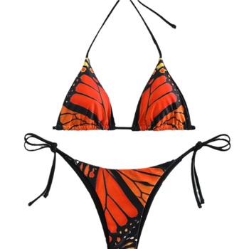 Set de bikini din două piese cu bretele subțiri, design sexy fără spate, material poliester 82%, cu bureți la bust, potrivit pentru înot.