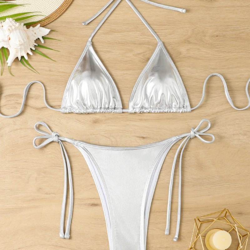 Costum de baie bikini pentru femei, top cu burete, fără suport metalic, model uni, material poliester-elastan