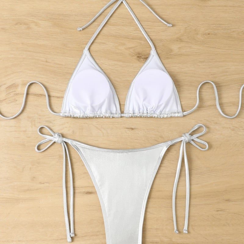 Costum de baie bikini pentru femei, top cu burete, fără suport metalic, model uni, material poliester-elastan