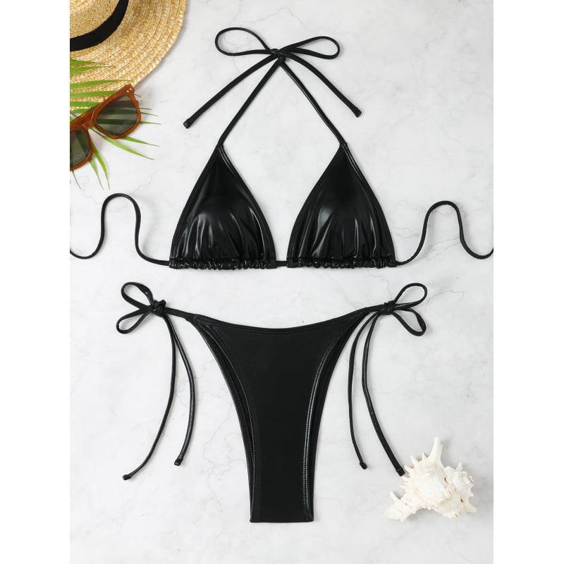 Costum de baie bikini pentru femei, top cu burete, fără suport metalic, model uni, material poliester-elastan
