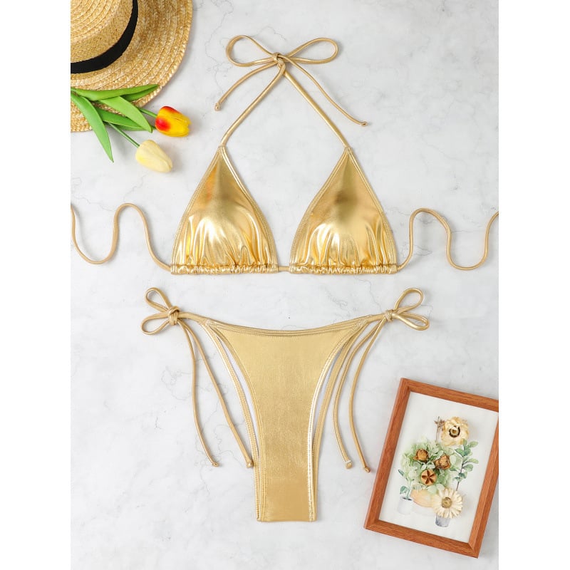 Costum de baie bikini pentru femei, top cu burete, fără suport metalic, model uni, material poliester-elastan