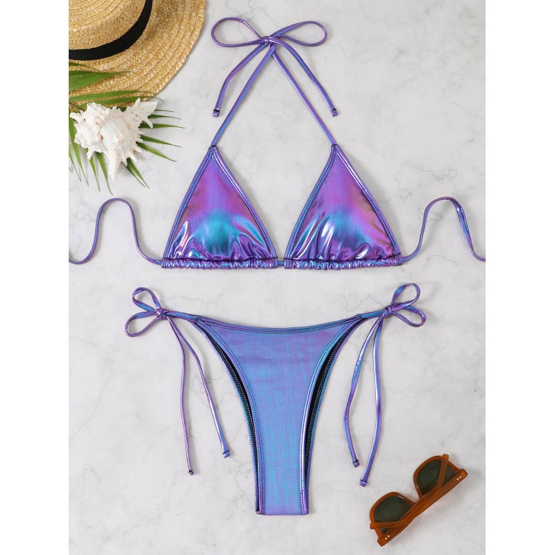 Costum de baie bikini pentru femei, top cu burete, fără suport metalic, model uni, material poliester-elastan