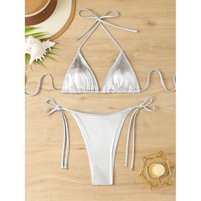 Costum de baie bikini pentru femei, top cu burete, fără suport metalic, model uni, material poliester-elastan