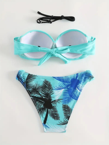 Γυναικείο δύο-τμήμα μπικίνι, σέξι σχέδιο με ανοιχτή πλάτη, υψηλή ελαστικότητα, πολυεστερικό ύφασμα με επένδυση 18% σπαντέξ, ενισχυμένος στήθος, κατάλληλο για κολύμβηση.