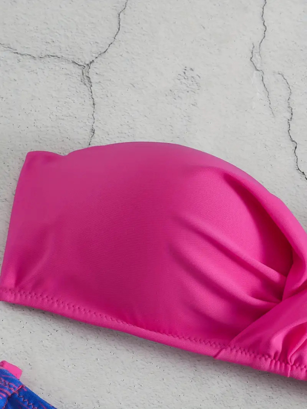 Дамски двучастни бански костюм, секси дизайн с открит гръб, висока еластичност, полиестерна материя с подплата от 18% спандекс, подплътен бюст, за плуване.