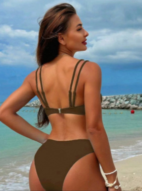 Μπικίνι δύο τεμαχίων για γυναίκες, σεξουαλικό Ευρω-Αμερικάνικο στυλ, με επένδυση στα cups, χωρίς μεταλλική υποστήριξη, πολυεστέρας 82%, 18% σπάντεξ