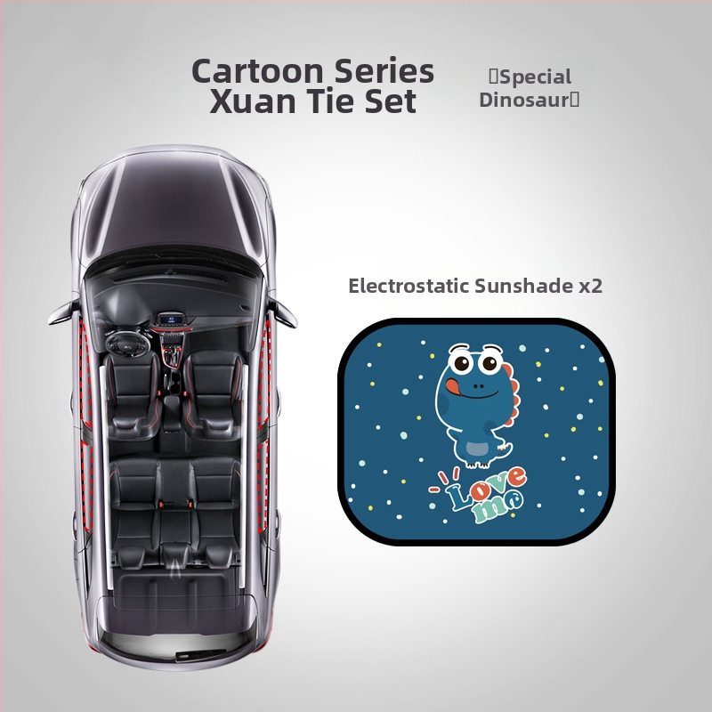 Chenji PVC automobilių šoninio lango saulės skydelis su statiniu priklijimu – universalus, animaciniu stiliumi, modelis N978