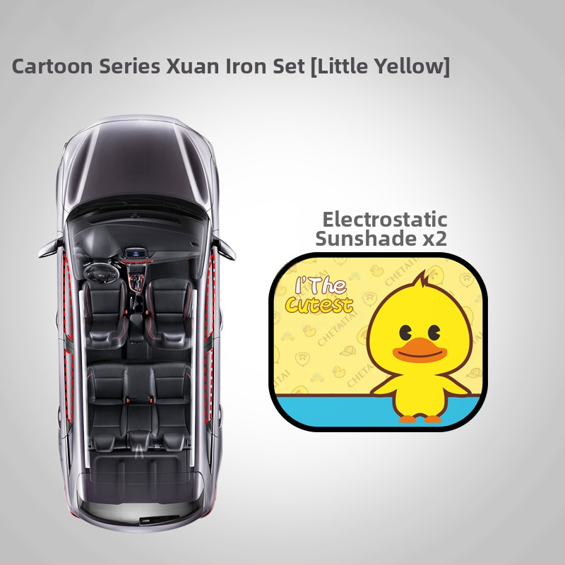 Chenji PVC automobilių šoninio lango saulės skydelis su statiniu priklijimu – universalus, animaciniu stiliumi, modelis N978