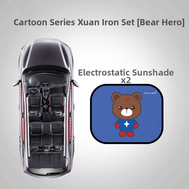 Chenji PVC automobilių šoninio lango saulės skydelis su statiniu priklijimu – universalus, animaciniu stiliumi, modelis N978