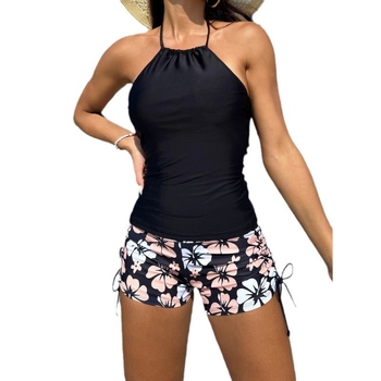 Двучастен женски бански, без ръкави, стил бриф; външна материя 82% полиестер, 18% еластан; подплата 95% полиестер, 5% еластан; подходящ за плуване и ходене във водата