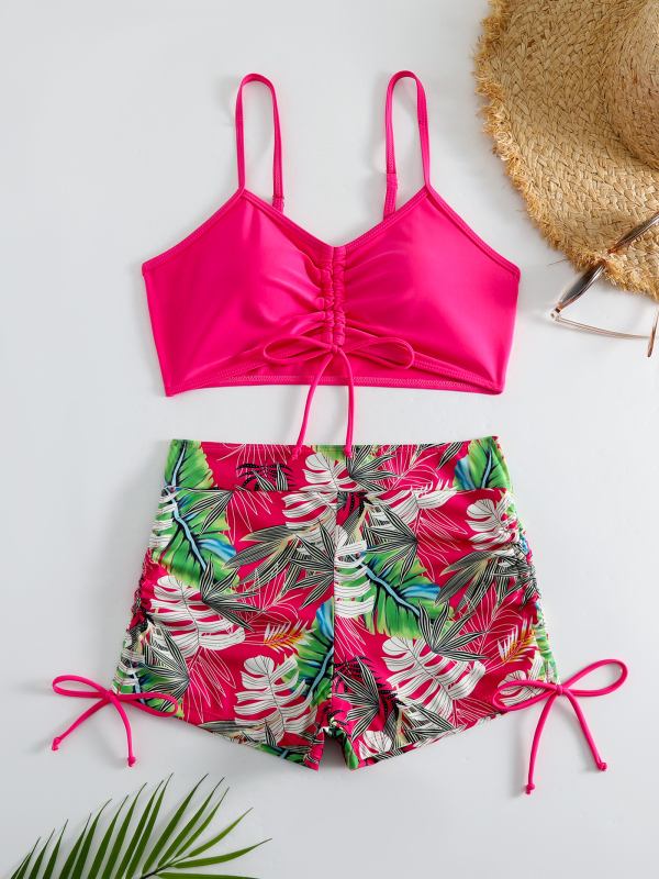 Bikini s cvjetnim printom, vezanjem, leđa otvorena, umetci za grudi; materijal poliester; podstava poliester-elastin 95/5