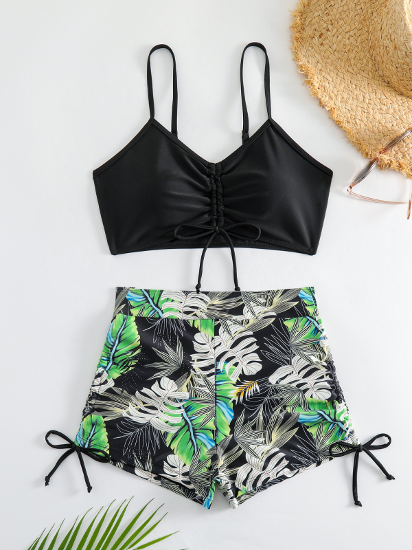 Bikini s cvjetnim printom, vezanjem, leđa otvorena, umetci za grudi; materijal poliester; podstava poliester-elastin 95/5