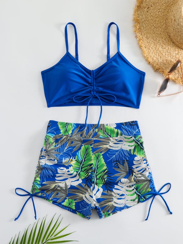 Bikini s cvjetnim printom, vezanjem, leđa otvorena, umetci za grudi; materijal poliester; podstava poliester-elastin 95/5