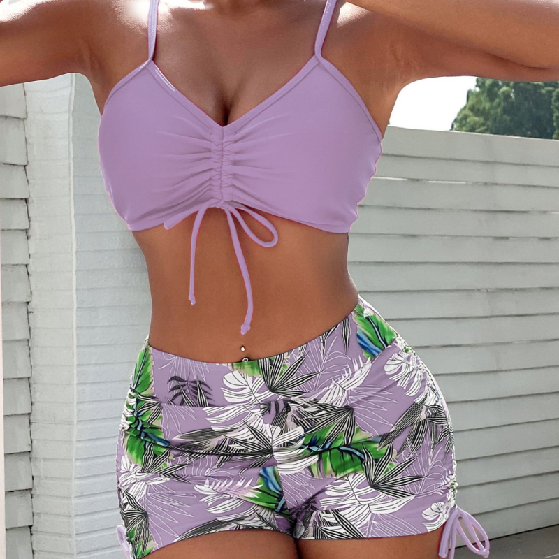 Bikini s cvjetnim printom, vezanjem, leđa otvorena, umetci za grudi; materijal poliester; podstava poliester-elastin 95/5