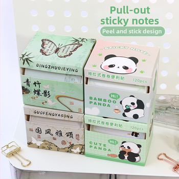 Panda tematikos lipnios užrašų lapeliai su ištraukiamu dizainu, plyšta, 120 vidinių puslapių, prekinis ženklas Yisen