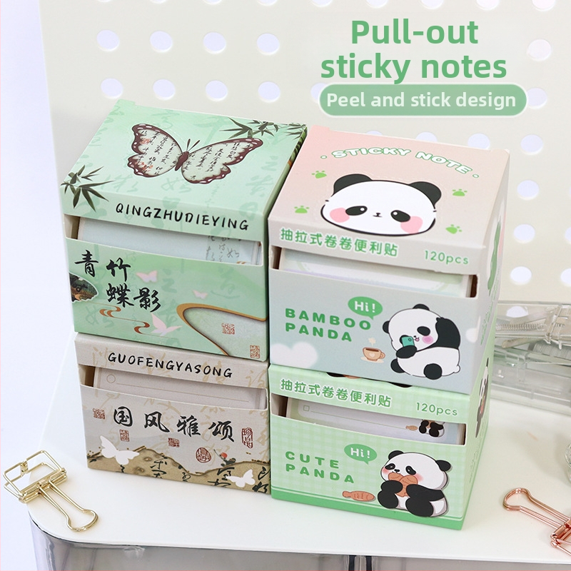 Panda tematikos lipnios užrašų lapeliai su ištraukiamu dizainu, plyšta, 120 vidinių puslapių, prekinis ženklas Yisen