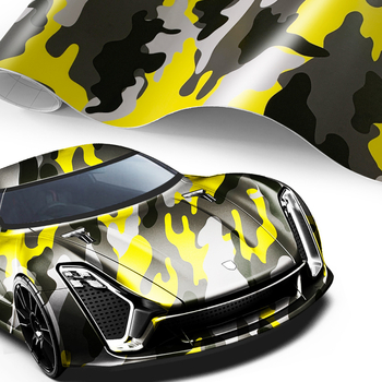 Auto pārklāšanai – kamuflāžas HD druka, PVC izolācijas plēve, biezums 0,01 mm, zema viskozitāte, līme bez zīmēm, krāsu maiņas filmas sērija
