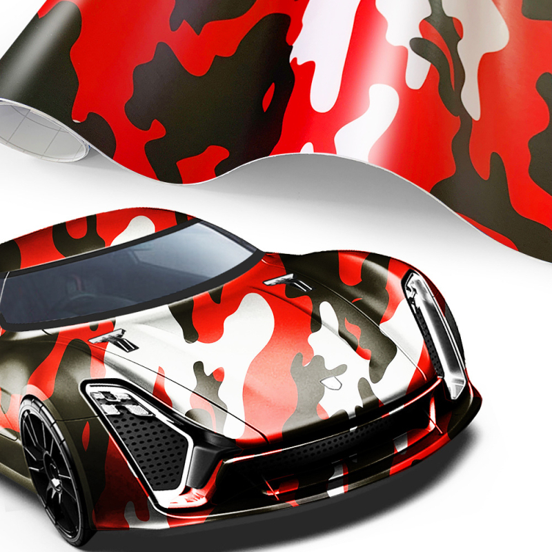 Auto pārklāšanai – kamuflāžas HD druka, PVC izolācijas plēve, biezums 0,01 mm, zema viskozitāte, līme bez zīmēm, krāsu maiņas filmas sērija