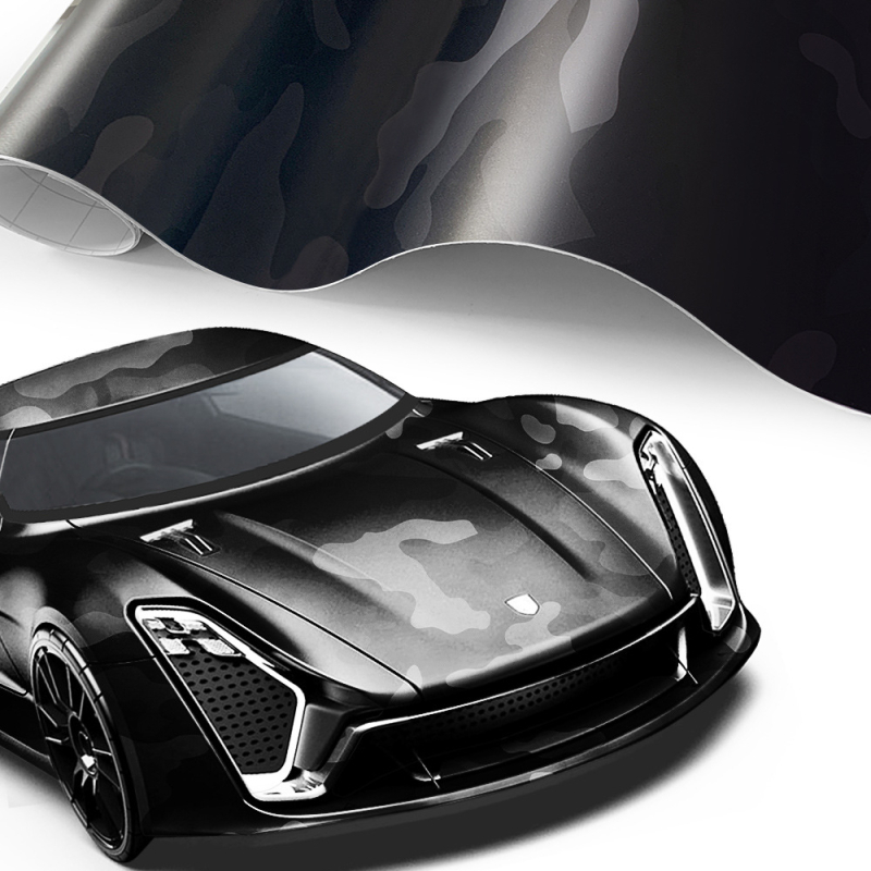 Auto pārklāšanai – kamuflāžas HD druka, PVC izolācijas plēve, biezums 0,01 mm, zema viskozitāte, līme bez zīmēm, krāsu maiņas filmas sērija