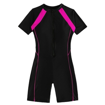 Γυναικείο ολόσωμο μαγιό με επένδυση στήθους, μπροστινό φερμουάρ, κοντά μανίκια; ύφασμα 82% πολυεστέρας, επένδυση 95% πολυεστέρας.