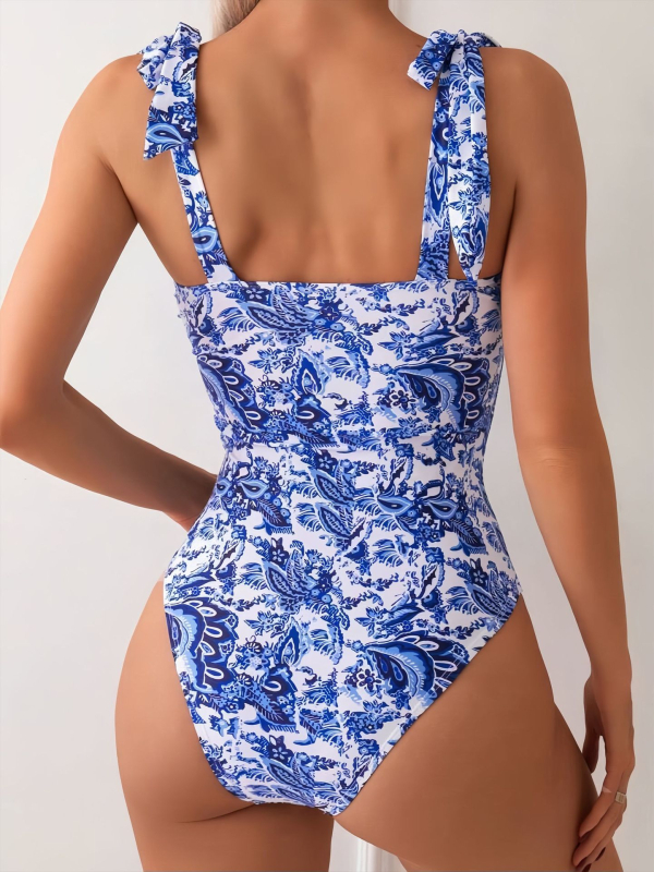 Costum de baie întreg pentru femei adulte, imprimeu floral digital, decolteu în V, cu bureți pentru bust, poliester