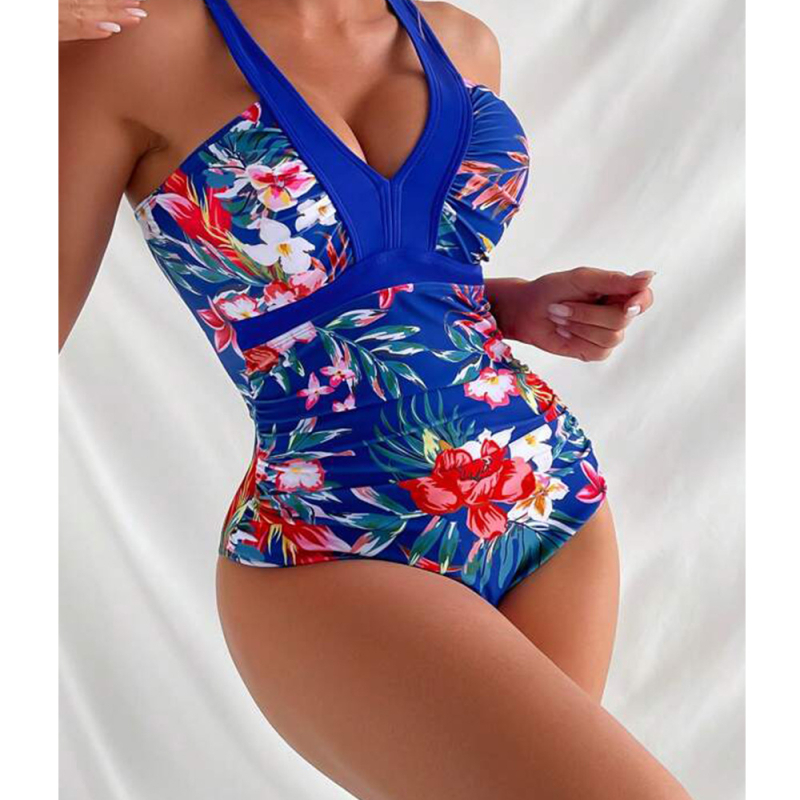 Costum de baie întreg, imprimat, din nailon, fără bureți la bust, cu suport din oțel, căptușeală din spandex 20%