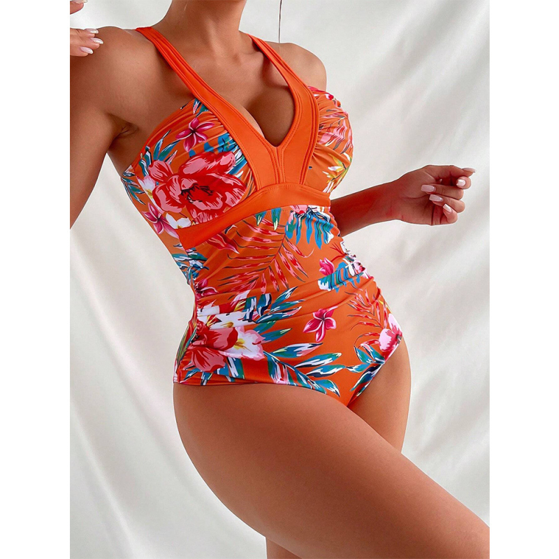 Costum de baie întreg, imprimat, din nailon, fără bureți la bust, cu suport din oțel, căptușeală din spandex 20%