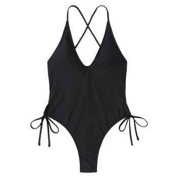 Γυναικείο ολόσωμο μαγιό με κορδόνι, βαθύ V, χωρίς πλάτη, υψηλό κόψιμο, νάιλον ύφασμα