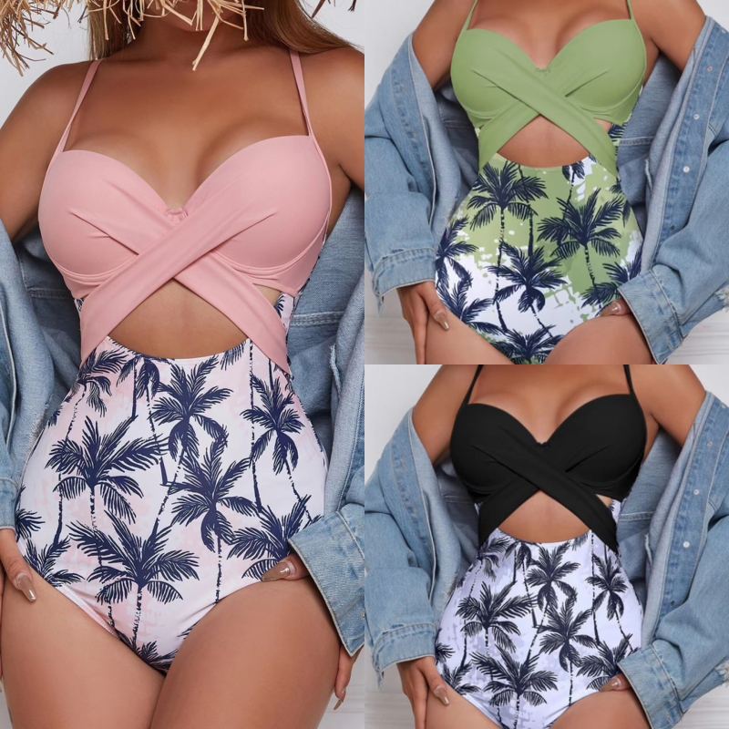 Costum de baie întreg, cu bretele încrucișate la spate și spate decupat, pentru femei (Nylon 82% / Poliester 18%)