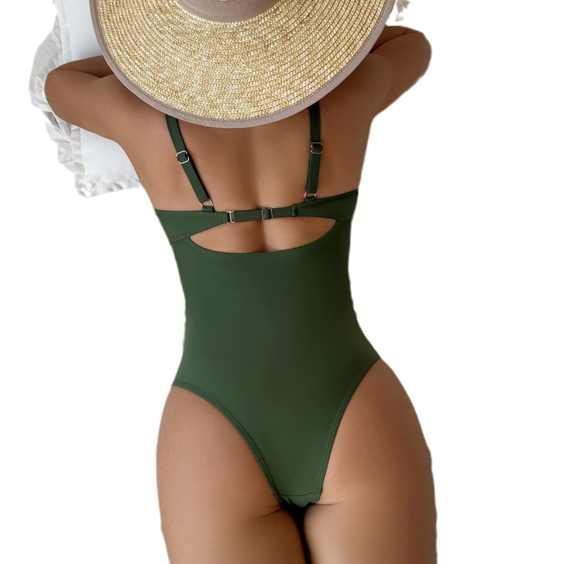 Costum de baie întreg cu bureți la bust, fără spate, uscare rapidă, elasticitate înaltă, material din nailon cu căptușeală de spandex