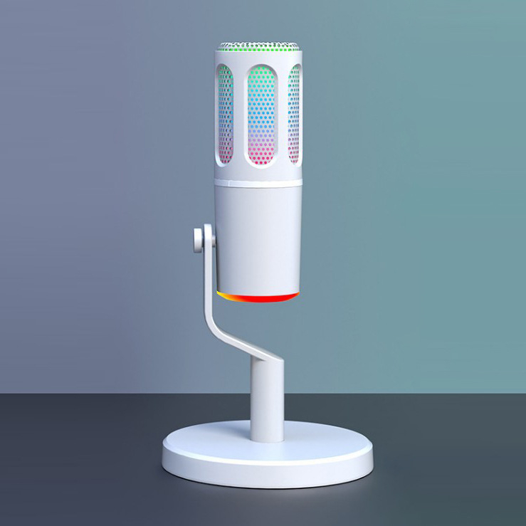 Ενσύρματο πυκνωτικό μικρόφωνο για υπολογιστές με RGB ατμοσφαιρικό φωτισμό — μοντέλο M61, κατάλληλο για παιχνίδια, ζωντανές μεταδόσεις και καραόκε, εύρος συχνοτήτων 30 Hz–15 kHz, SNR ≥75 dB