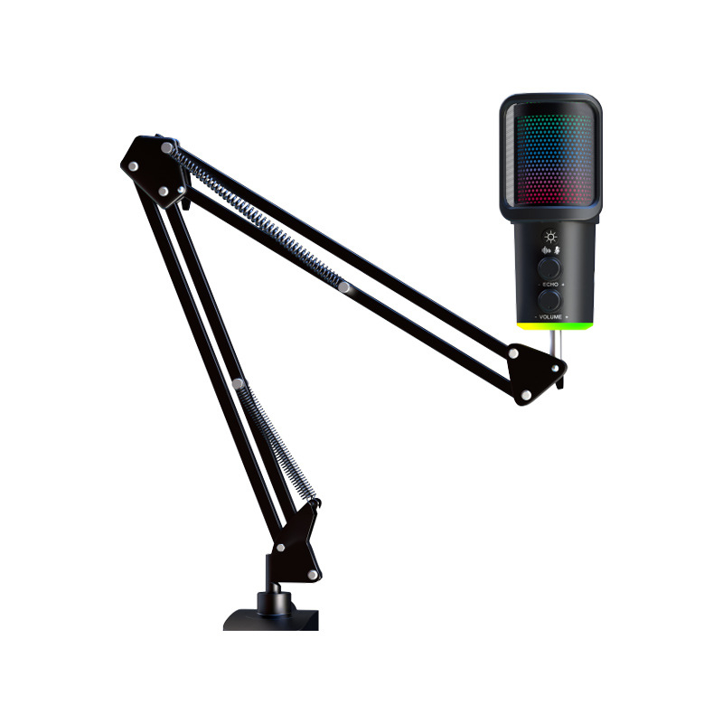 Ενσύρματο πυκνωτικό μικρόφωνο για υπολογιστές με RGB ατμοσφαιρικό φωτισμό — μοντέλο M61, κατάλληλο για παιχνίδια, ζωντανές μεταδόσεις και καραόκε, εύρος συχνοτήτων 30 Hz–15 kHz, SNR ≥75 dB