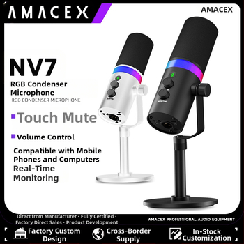 NV7 RGB Gaming USB/XLR δυναμικό μικρόφωνο για ζωντανές μεταδόσεις, ηχογράφηση και καραόκε — καρδιοειδές, Ασύρματο συμβατό, SNR ≥ 100 dB