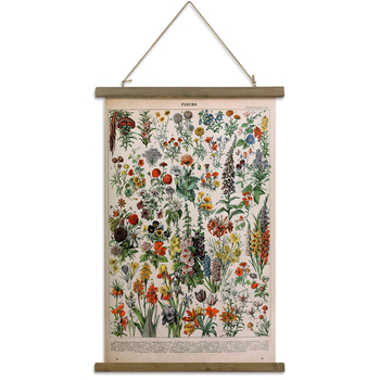 Декоративно стеново окачване – американски стил ретро растителна илюстрация, монтаж тип свитък, рамка от твърдо дърво, платно като основа, две панели, модерна декоративна картина за всекидневна/спалня/офис