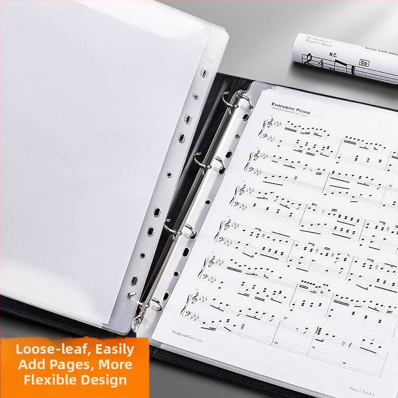 Hengxin Kožený klip na partitúry, model Music Score-01, jednospĺnitelný upínací mechanizmus, kompatibilný s formátom A4