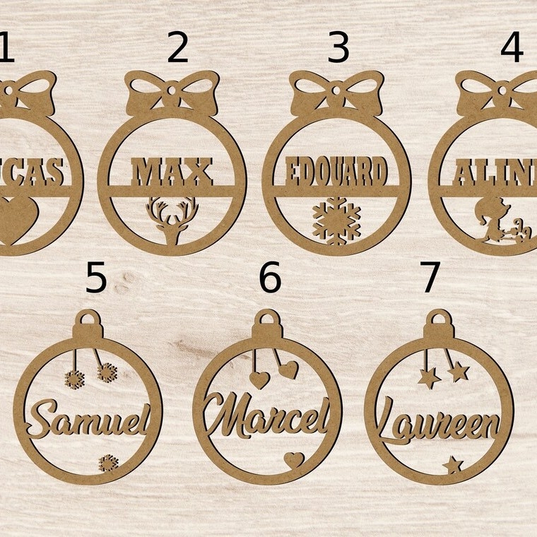 Дървена коледна висулка за елха с ажурна резба и печатно лого