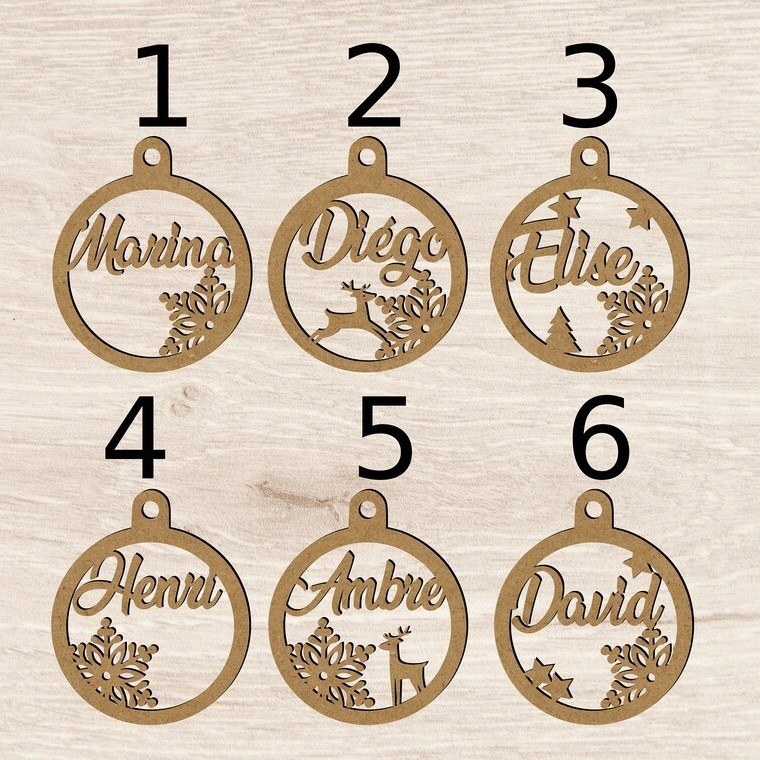 Дървена коледна висулка за елха с ажурна резба и печатно лого