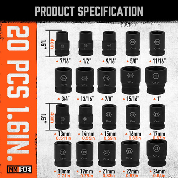 Комплект вложки за гаечни ключове, 24бр., хром-молибденова стомана, за ремонт на машини