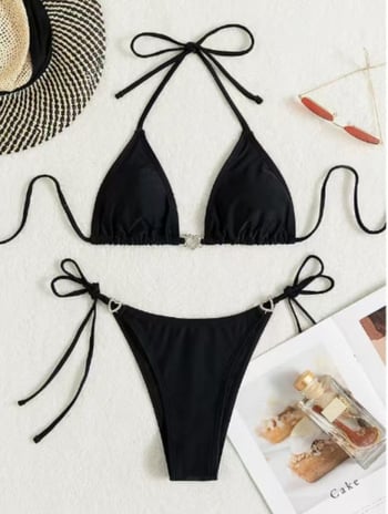 Ženski bikini s vezanjem na leđima i otvorenim leđima, najlon tkanina, jastučići za prsa, poliester podstava, za plivanje