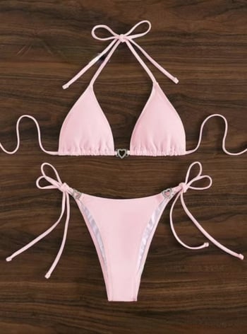 Ženski bikini s vezanjem na leđima i otvorenim leđima, najlon tkanina, jastučići za prsa, poliester podstava, za plivanje