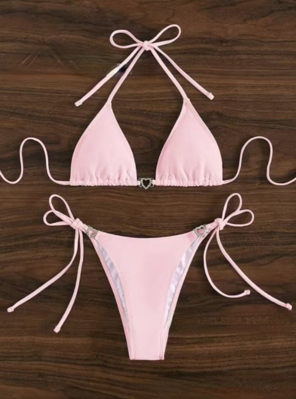 Ženski bikini s vezanjem na leđima i otvorenim leđima, najlon tkanina, jastučići za prsa, poliester podstava, za plivanje