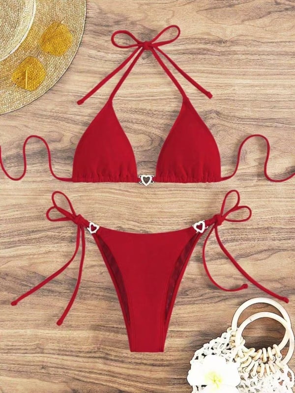 Ženski bikini s vezanjem na leđima i otvorenim leđima, najlon tkanina, jastučići za prsa, poliester podstava, za plivanje