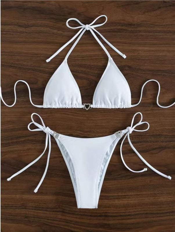 Ženski bikini s vezanjem na leđima i otvorenim leđima, najlon tkanina, jastučići za prsa, poliester podstava, za plivanje